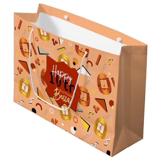 Retro Orange Tamagotchi Birthday Large Gift Bag (Front Angled)