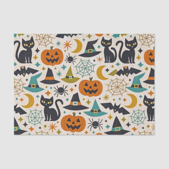 Retro Orange Teal Mid-Century Halloween  Tissue Paper (Front)