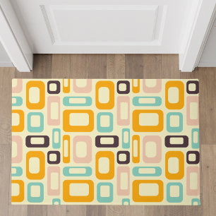 Retro Orange Teal Mid-Century Modern Geometric Doormat