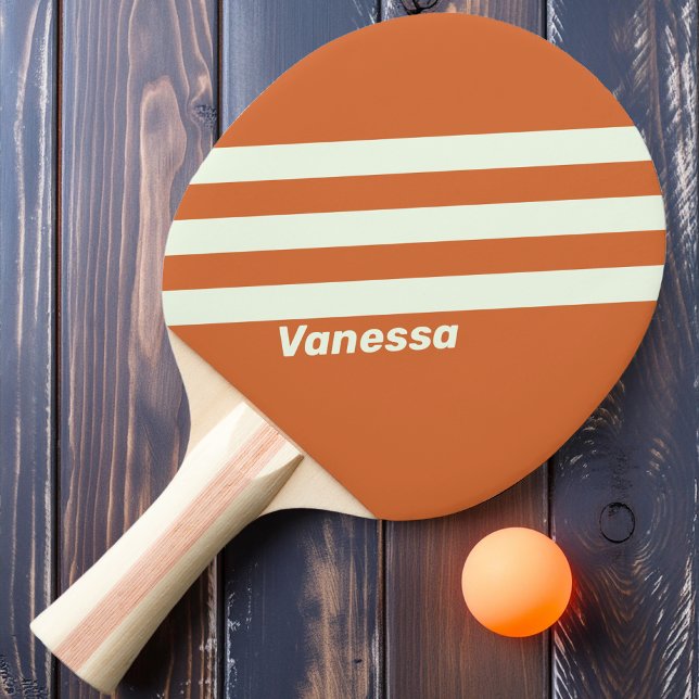 Retro Orange Three Stripes with Name Ping Pong Paddle (Creator Uploaded)
