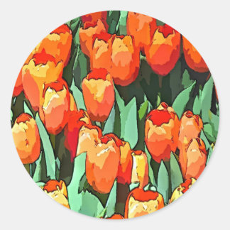 Retro Orange Tulips Classic Round Sticker
