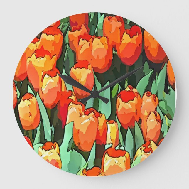 Retro Orange Tulips Large Clock (Front)