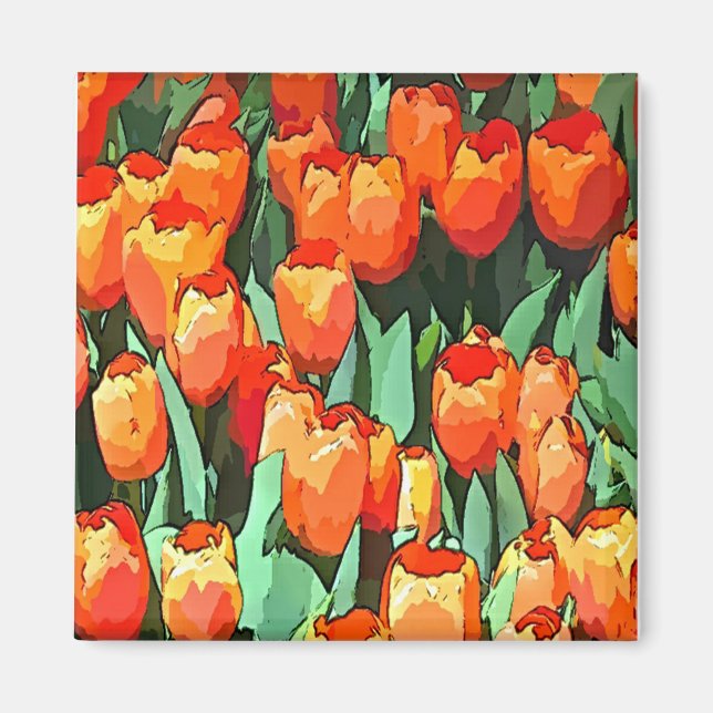 Retro Orange Tulips Magnet (Front)