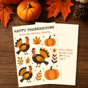 Retro Orange Turkey Family Thanksgiving Greetings Card