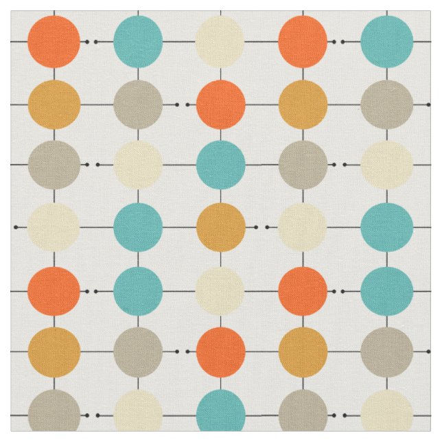 Retro Orange Turquoise Tan Cream Circles MCM Fabric (Close Up)