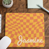 Retro Orange Warped Chequered Board Custom Name
