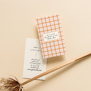 Retro Orange Wavy Checkered Trendy Boho Funky Business Card