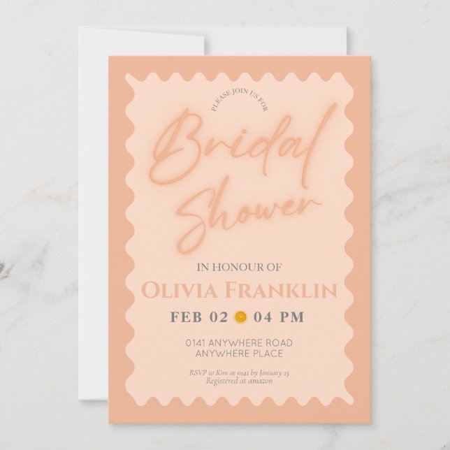 Retro orange wavy summer bridal shower invitation (Front)