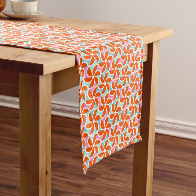 Retro Orange Wedge Pattern Short Table Runner (In Situ)