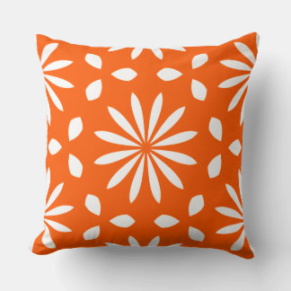 Retro Orange White Geometric Floral Cushion
