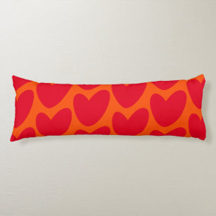 Retro Orange with Groovy Red Hearts Body Cushion