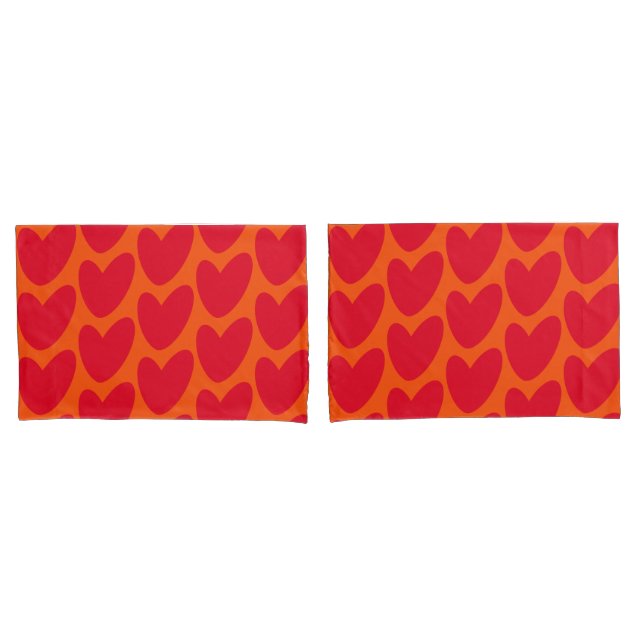 Retro Orange with Groovy Red Hearts Pillowcase (Front-Set)