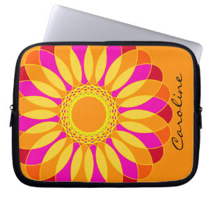 Retro Orange & Yellow Flower on Orange Laptop Sleeve