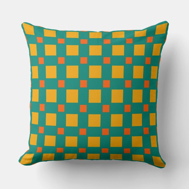 Retro Orange Yellow Mint Squares Pattern Cushion (Front)