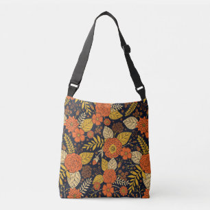 Retro Orange, Yellow & Navy Floral Crossbody Bag
