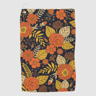 Retro Orange, Yellow & Navy Floral  Golf Towel