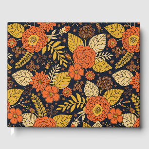 Retro Orange, Yellow & Navy Floral Guest Book