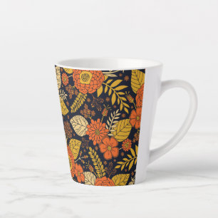Retro Orange, Yellow & Navy Floral  Latte Mug