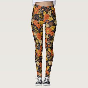 Retro Orange, Yellow & Navy Floral  Leggings