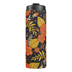 Retro Orange, Yellow & Navy Floral Thermal Tumbler