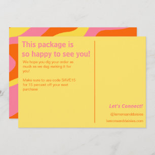 Retro Orange Yellow Pink Small Business Order  Tha Thank You Card