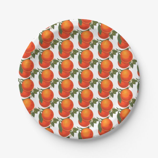Retro Oranges Pattern Paper Plates (Front)