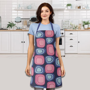 Retro Organic Rectangles Blue and Pink Apron