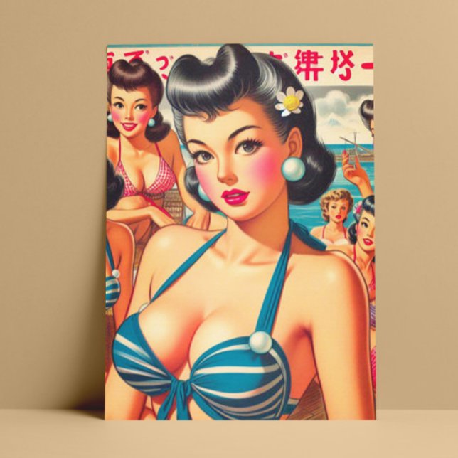 Retro Oriental Beach Girls Postcard (Creator Uploaded)