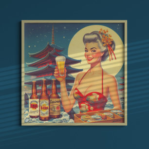 Retro Oriental Beer Girl Poster