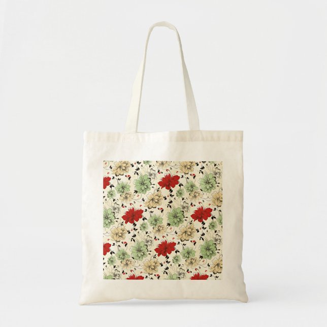 Retro Oriental Flower Pattern Tote Bag (Front)