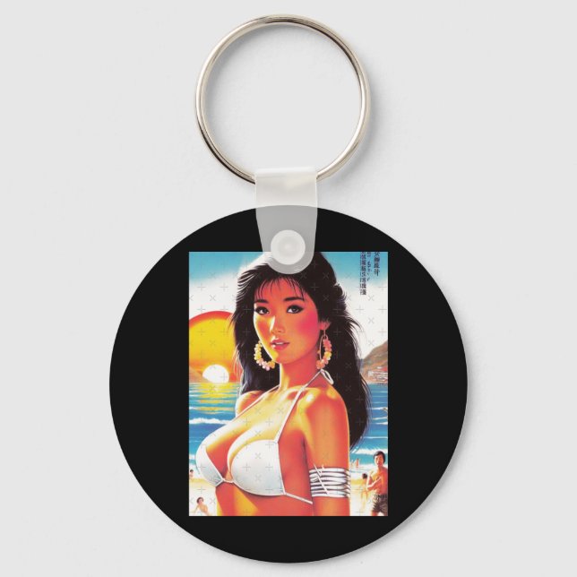 Retro Oriental Girl Sticker  Key Ring (Front)