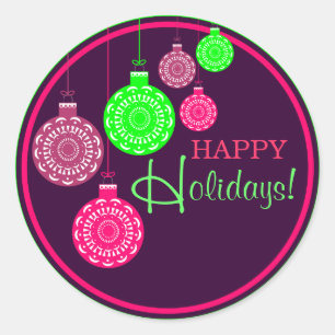 Retro Ornament Happy Holiday Sticker