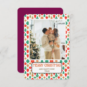 Retro Ornament Pattern Merry Christmas Photo Card