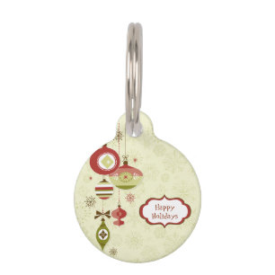 Retro Ornaments and Snow - Happy Holidays Pet Tag