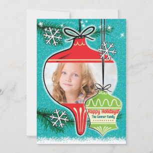 Retro Ornaments Christmas Photo Cards