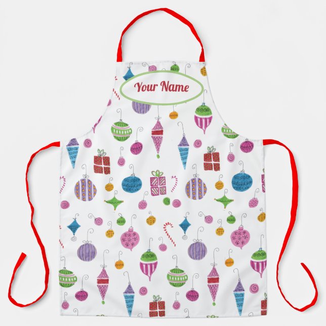 Retro Ornaments Cute Hand-Illustrated Personalised Apron (Front)
