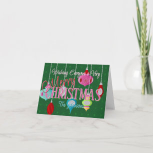 Retro Ornaments Green Christmas Holiday Card