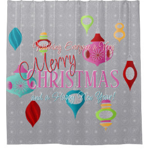 Retro Ornaments Grey Christmas Shower Curtain