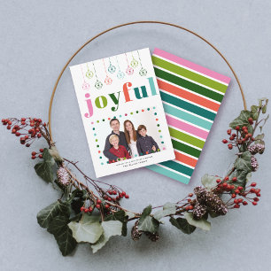 Retro ornaments Joyful typography, Christmas photo Holiday Card