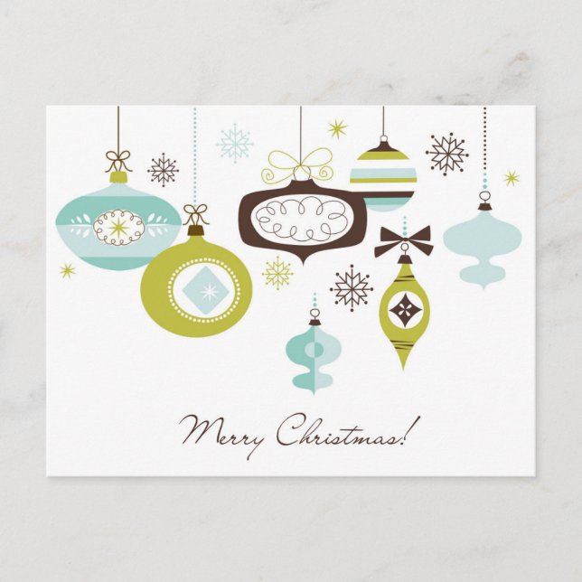 Retro Ornaments, Merry Christmas Holiday Postcard (Front)