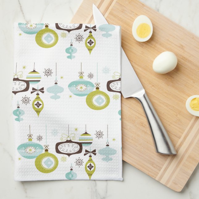 Retro Ornaments,  Mid Century kitchen Tea Towel (Quarter Fold)
