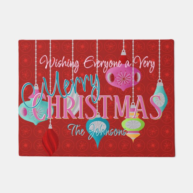 Retro Ornaments Red Christmas Doormat (Front)