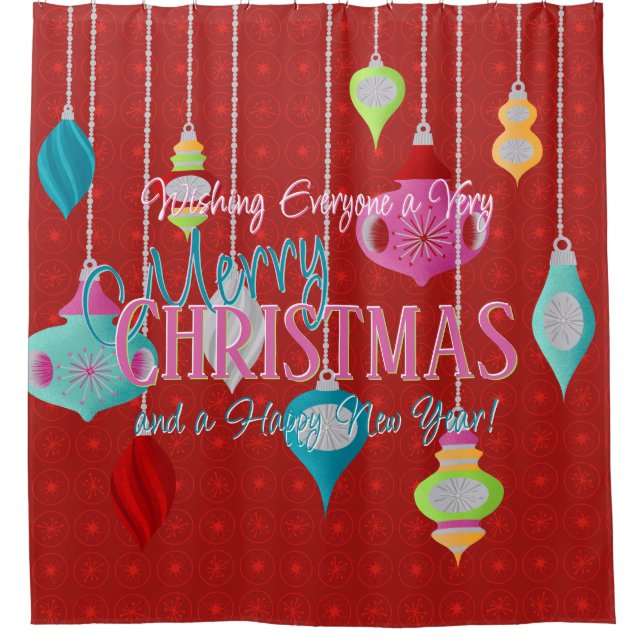 Retro Ornaments Red Christmas Shower Curtain (Front)