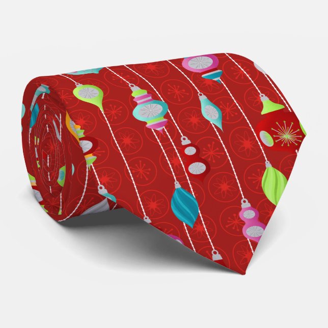 Retro Ornaments Red Christmas Tie (Rolled)