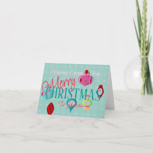 Retro Ornaments Teal Christmas Holiday Card