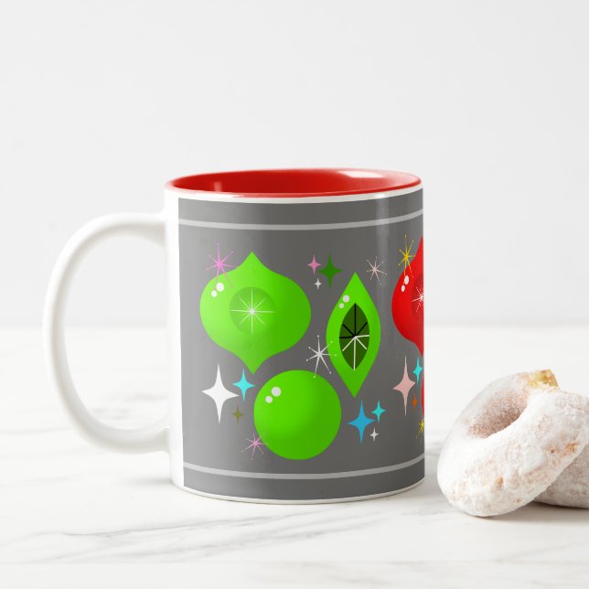 Retro Ornaments Two-Tone Coffee Mug (With Donut)