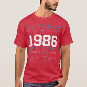 Retro Otaku Kanji Vintage 1986 Birthday Ramen Anim T-Shirt