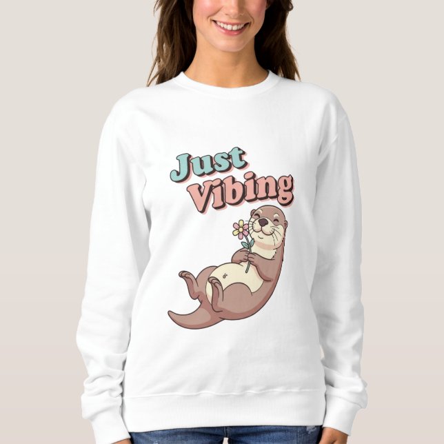 Retro Otter Just Vibing Women’s Sweatshirt (Front)