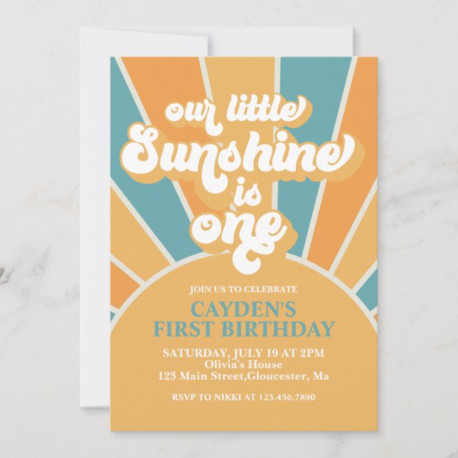 Retro Our Little Sunshine Boy First Birthday Invitation (Front)