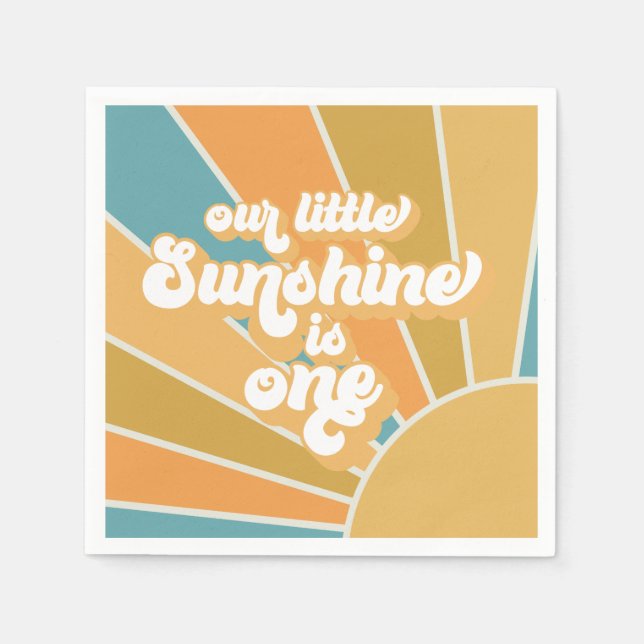 Retro Our Little Sunshine Boy First Birthday Napkin (Front)